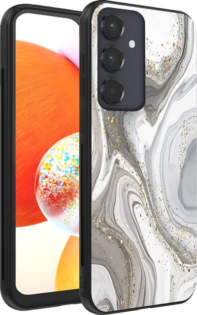 Smartphonica Telefoonhoesje geschikt voor Samsung Galaxy A14 met marmer opdruk - TPU backcover case marble design - Zilver geschikt voor Samsung Galaxy A14