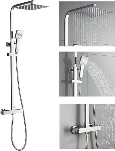Auralum Max Regendouche - Ø 25 cm - Regendouche en Handdouche - Inclusief thermostaatkraan - 15 cm hartafstand - Doucheset - Verstelbare douchestang 75-127 cm - Chroom