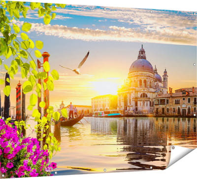 Gards Tuinposter Kanaal in Veneti� met Bloemen - 160x120 cm - Tuindoek - Tuindecoratie - Wanddecoratie buiten - Tuinschilderij