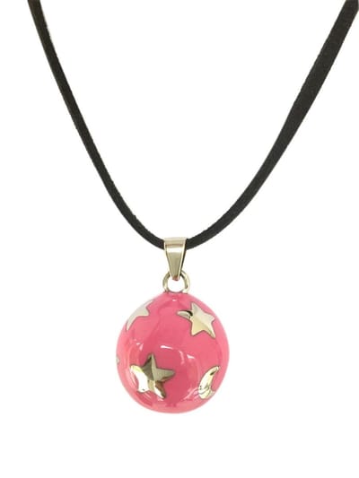 Zwangerschapsketting verzilverde babybel bola roze ster