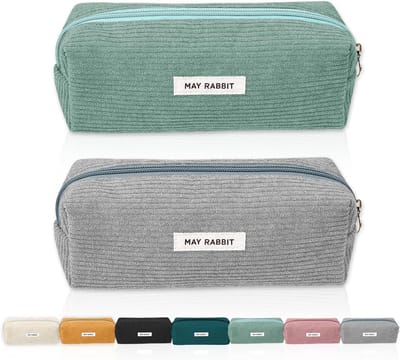2 stuks koordstof etui Potloodhoes Wasbaar etui Draagbaar esthetisch etui met praktische ritssluiting, voor studenten en tieners, 19 x 6 x 7 cm, Etui（grijs, grasgroen）