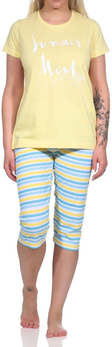 Zomerse dames capri pyjama, pyjama met korte mouwen - gekrulde broek - 122 204 10 752