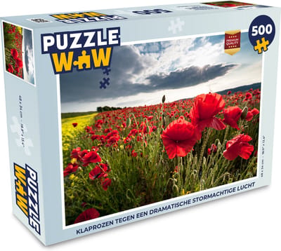 Puzzel Klaprozen tegen een dramatische stormachtige lucht - Legpuzzel - Puzzel 500 stukjes