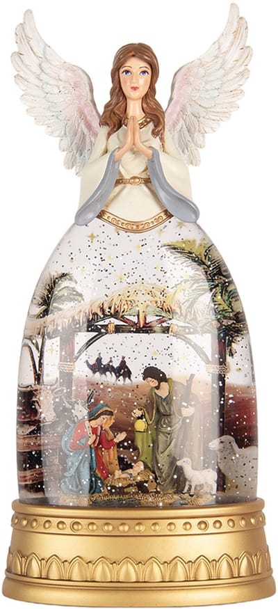 Clayre & Eef Kerstdecoratie met LED-verlichting en muziek Engel 15x9x32 cm / 3xAA Wit Kunststof