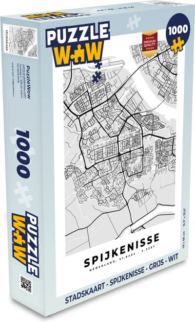 Puzzel Stadskaart - Spijkenisse - Grijs - Wit - Legpuzzel - Puzzel 1000 stukjes volwassenen - Plattegrond