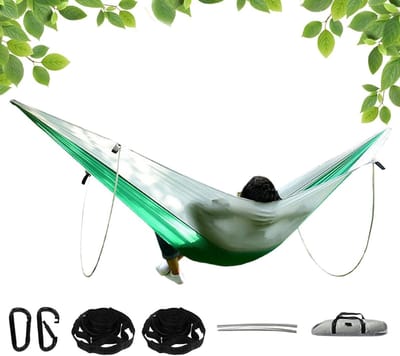 Draagbare Hangmat - Nylon Hangmat - Buiten Ontspannen - Dubbele Steun - 290 x 140 cm - Lichtgroen