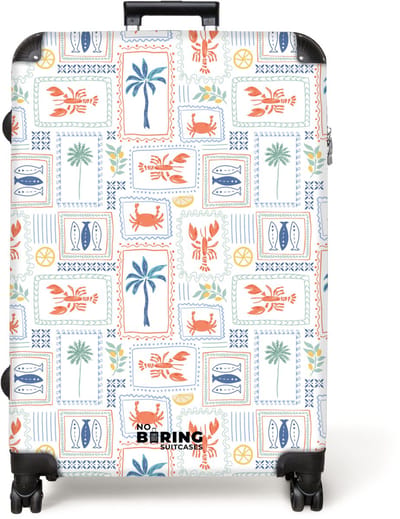 NoBoringSuitcases.com® - Koffer groot - Reiskoffer lichtgewicht - Kreeft met zomer patroon kleurrijk - Rolkoffer met 4 wielen - Grote trolley XL - 98 liter bagage