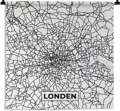 Wandkleed - Wanddoek - Londen - Stadskaart - Plattegrond - Zwart Wit - Kaart - 180x180 cm - Wandtapijt