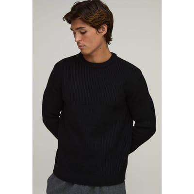 Regular Fit Geribbelde Gebreide Trui | Black | Size XS