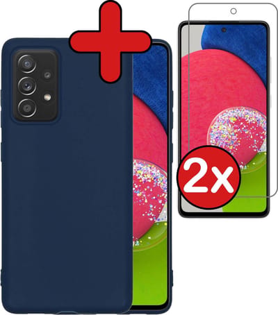 Hoesje - Met 2x Screenprotector - Geschikt voor Samsung Galaxy A52s 5G - Sterk & Shockproof - Telefoon Hoes - Back Cover - Siliconen Case - Telefoonhoes - Donkerblauw