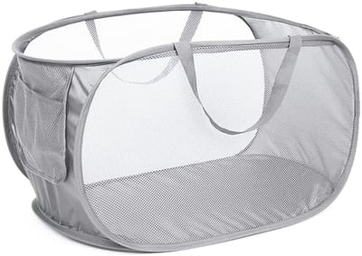 Dailygoods- Wasmand Opvouwbaar - Wasmand met Handige Vakken - Wasmand voor Badkamer/Slaapzaal - Wasmand 36x36x58 cm - Polyester/Roestvrij Staal - Ruimtebesparend Ontwerp - Wascontainer