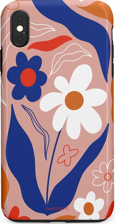 Casetastic hoesje geschikt voor Apple iPhone XS Max - Dubbellaagse bescherming - Eenvoud in bloei - Fashion Case - Perzik Donkerblauw Wit
