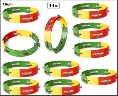 11x Tamboerijn Carnaval rood/geel/groen 18cm hout