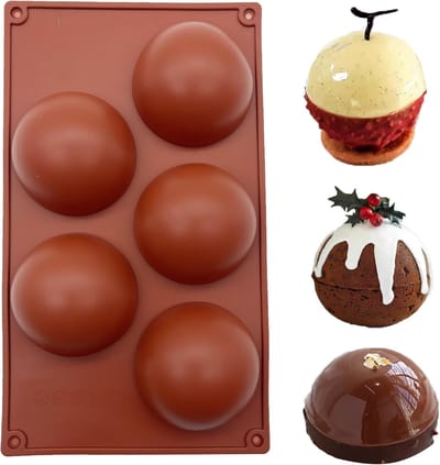 Dailygoods - duoyif Halfronde siliconen vorm, Ø 8 cm, 5 vormen, chocoladevorm met halve bolvorm, halfronde vorm, voor chocolade-ballen, koepelpudding (5 putjes Ø 8 cm)