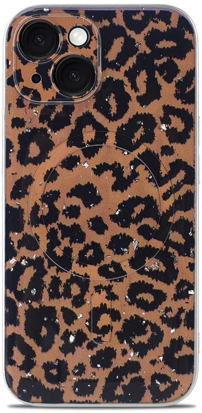 Casemania Hoesje Geschikt voor Apple iPhone 13 - Luipaard Glitter Back Cover met Camera Bescherming - Geschikt voor MagSafe