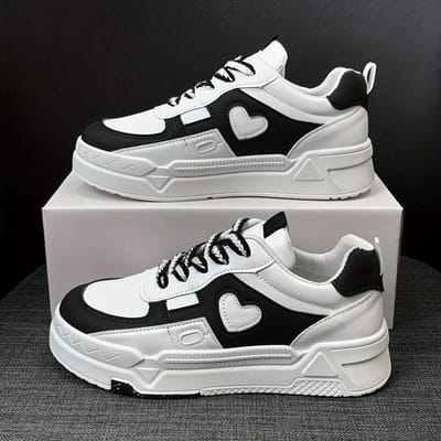 Baskets tendance à plateforme basse pour femmes, motif Love, chaussures d'entraînement décontractées pour la marche 40 noir