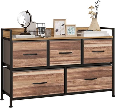 HOMCOM-Stoffen Dressoir-Vliesstof (100% polyester)-98x29x63cm-Eiken