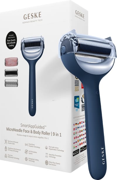 GESKE | SmartAppGuided™ MicroNeedle Face & Body Roller | 9 in 1 | rozenkwarts | Elektrische dermaroller | Microneedling | Microneedling-apparaat | Roller | Schoonheidsroller voor gezicht en lichaam