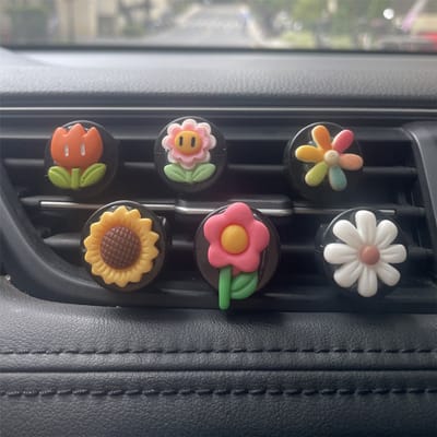 TLVX 5 stuks Leuke Bloemen Autoparfum 3D / Vrolijke Luchtverfrisser voor auto / Frisse Geur / Bloemig / Citroen / Oceaan / Geurstokjes / Uniek Design / Fris Interieur / Lekker Auto Luchtje / Car diffuser / Air Freshener Zonnebloem / Auto Parfum Clip