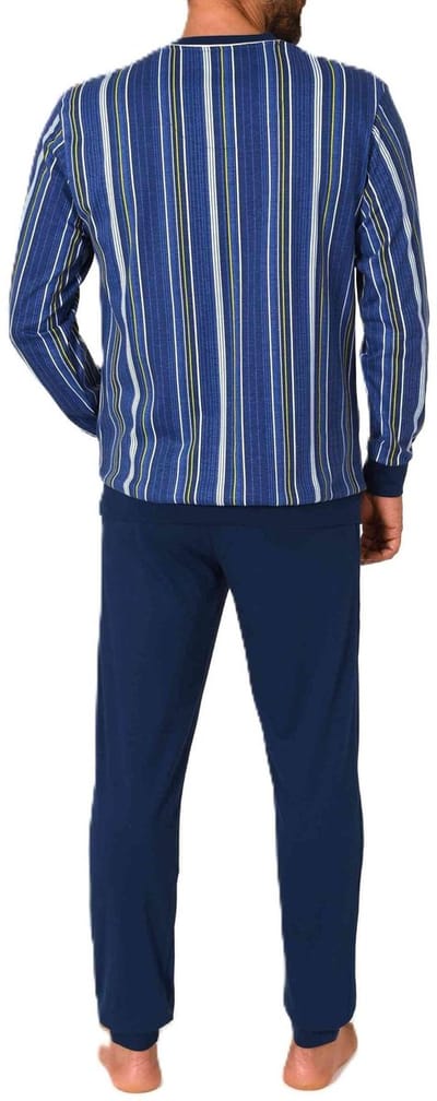 Herenpyjama met lange mouwen en manchetten in elegante streepjeslook - ook in overmaten