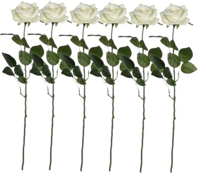 Mica decorations kunstroos kunstbloemen - 6x - creme wit - 66 cm - boeketten - rozen