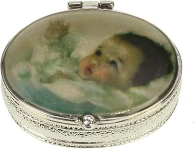 Doosje Baby blauw ovaal zilverkl. 5cm