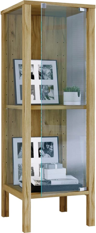 VCM Glasvitrine stehend Jensol S – Vitrinenschrank mit ESG-Sicherheitsglas, moderne Standvitrine, Glasfront & Seitenteile, platzsparende Vitrine, ca. 98 x 33 x 35 cm