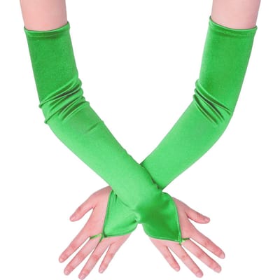48cm Dames Satijnen Haak Vinger Lange Vingerloze Handschoenen Bruids Bruidsjurk Optreden Feest Retro Opera Etiquette Accessoires One Size green