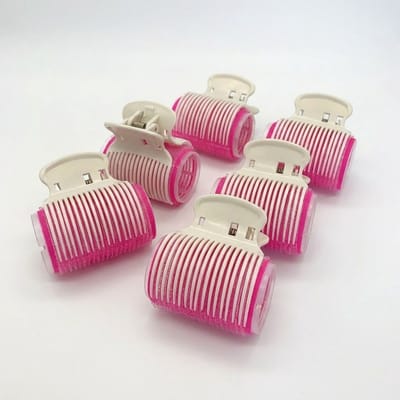 Wit roze klittenband haarkrullers set voor dames – 12 stuks zelfhechtende krulrollers met witte haarclips – haar rollers voor krullen, volume en styling van korte, middellange en lange haarlengtes