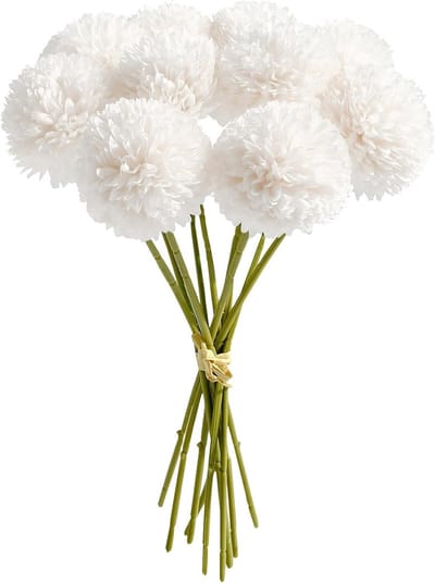 12 Stuks Witte Kunsthydrangia Bloemen, Zijde Chrysanten en Pom Pom Bloemen voor Tuin, Feest en Bruiloft Decoratie