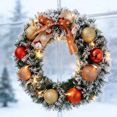 Meedeer Kerstkransen met Decoraties & LED verlichting(40cm)-Kerstkrans -Groen-met Rode Kerstballen -vlinderdas -dennenbladeren-deurkransen kerstversiering- Kerstdecoratie - Kerstmis