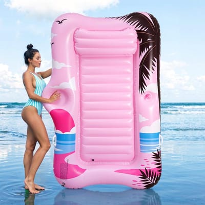 Opblaasbaar Luchtbed - Drijvend Bed - Ontspannen op water - Met koelvak en bekerhouder - 210 x 128 cm