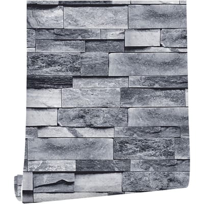 6m 19.69ft Papier Peint Brique Vintage Auto-Adhésif Peler et Coller Autocollant Mural 3D pour Maison Restaurant gray