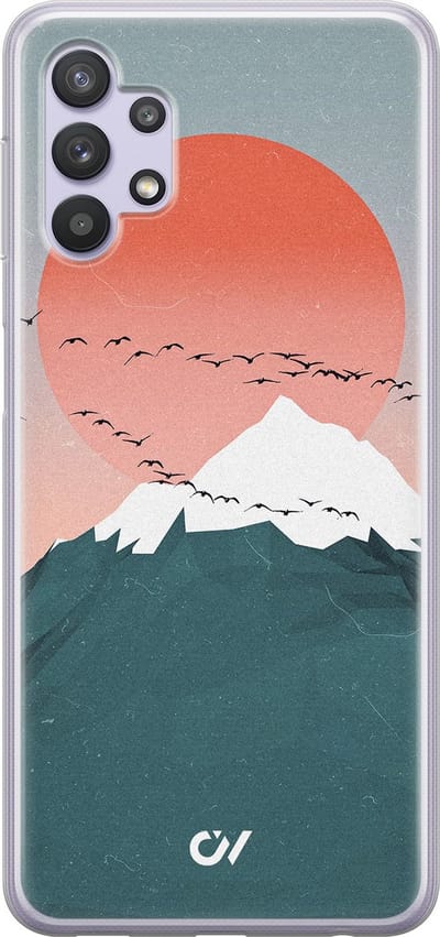 Hoesje geschikt voor Samsung Galaxy A32 5G - Mountain Birds - - Blauw - Soft Case Telefoonhoesje - TPU Back Cover - Casevibes