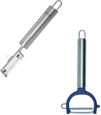 Duo Groenteschiller klok 19 cm en groentescheermes roestvrij staal en kunststof 17 cm Fackelmann