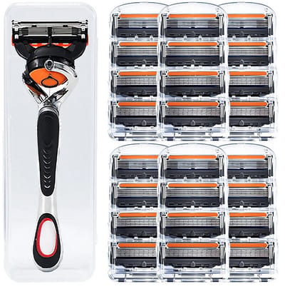 Bodybite - Verstelbaar Scheermes met 24 Mesjes – Safety Razor Veiligheidsscheermes – Klassiek RVS Scheermes – Geschikt voor Gevoelige Huid – Glad Scheren zonder Huidirritatie – MENZORS