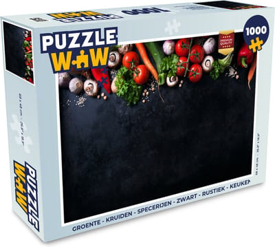 Puzzel Groente - Kruiden - Specerijen - Zwart - Rustiek - Keuken - Legpuzzel - Puzzel 1000 stukjes volwassenen