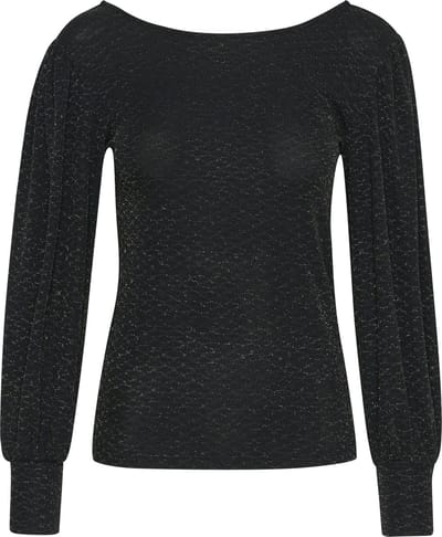 Kaffe KAellie LS Jersey Dames Blouse -Black_Silver Glitter