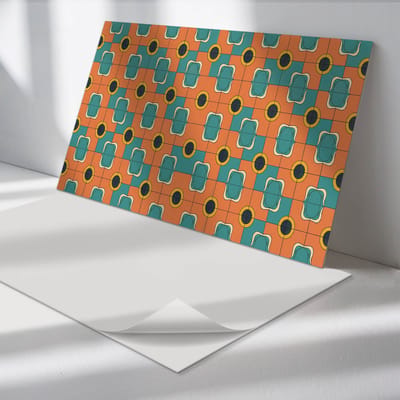 Wallfluent Vinyl Tegels - Abstract Geometrisch Patroon Vinyl Wandtegels - 40 cm x 20 cm - Oranje PVC Tegels - Verpakking van 10 stuks - Rechthoek PVC Tegels - Patroon Plaktegels - Wand PVC Tegels - Plaktegels Keuken en Badkamer
