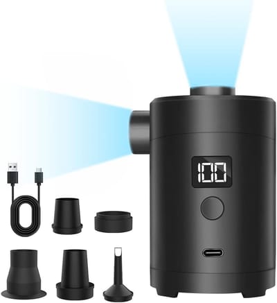 Elektrische Luchtpomp - Draagbare Pomp - Kamperen en Reizen - Oplaadbare Accu 4000 mAh - 5 Mondstukken - Zwart