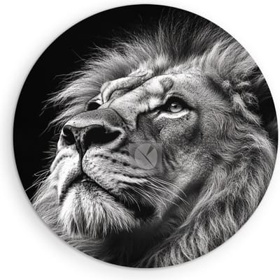 Saammp Muurcirkel Hout - Leeuwen portret - Zwart-Wit - Afrika - Dieren - Kunst - Ø 90 - Wandcirkel - Wanddecoratie Cirkel - Muurdecoratie Woonkamer - Slaapkamer decoratie - Rond Schilderij