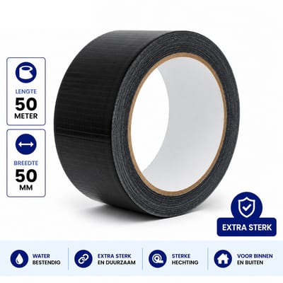 Duct Tape Zwart - 50 mm x 50 m - Extra Sterke Reparatietape - Waterbestendige Tape voor Reparaties, Bundelen & Klussen | Propacker