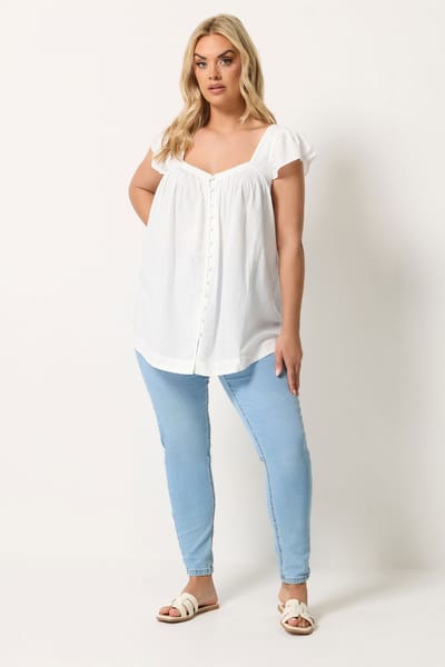 Yours Witte Linnen Top Met Kapmouwtjes Size 40