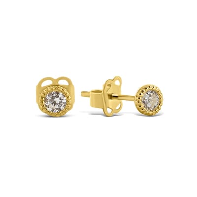 New Bling 9NBSAM-G190560 Gouden Oorknopjes met Zirkonia - Bewerkt Randje - 3,5mm Doorsnee - 14 Karaat - Goud
