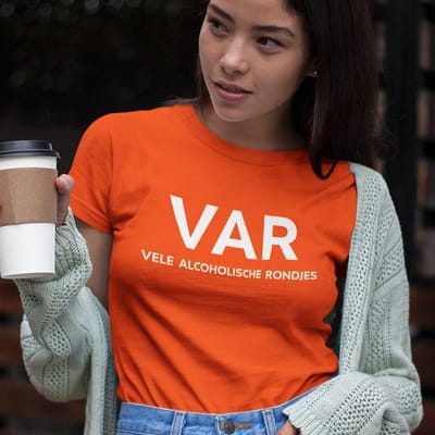 Dames Oranje T-shirt EK WK VAR Vele Alcoholische Rondjes - MAAT XS - Dames Feestkleding & Carnavalskleding