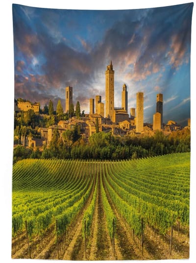 ABAKUHAUS Tafelkleed San Gimignano – 140 × 200 cm – Satijn – Binnen/Buiten – Groen Aprikoos Blauw