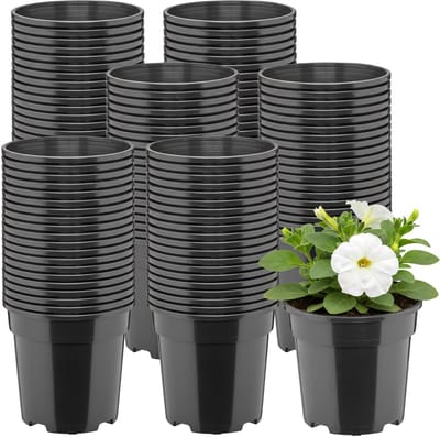 Garronda Set van 100 hoge ronde kunststof kweekpotten met drainagegaten (Zwart, Ø13 x 11,5 cm (1L)) GD-KW-RH