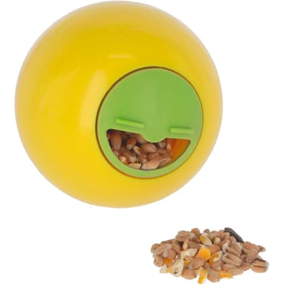 Kerbl Snackbal voor Kippen - Ø 7,5 cm – Foegeerspeelgoed – 3 Levels – Instelbare Opening – Voor Binnen en Buiten – Interactief – Geel/Groen