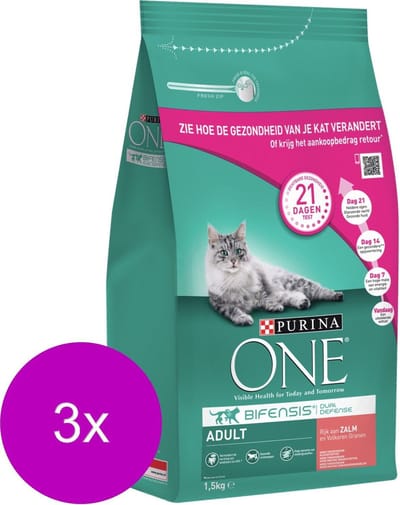 Purina One Adult Zalm&Granen - Kattenvoer - 3 x 1.5 kg