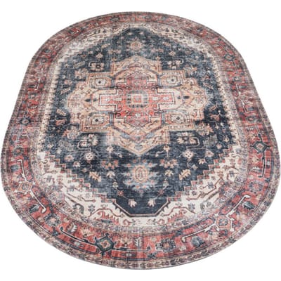 Vloerkleed Nora Rood - Ovaal 200 x 290 cm - Vintage Design Ovaal Vloerkleed met Klassiek Perzisch Dessin